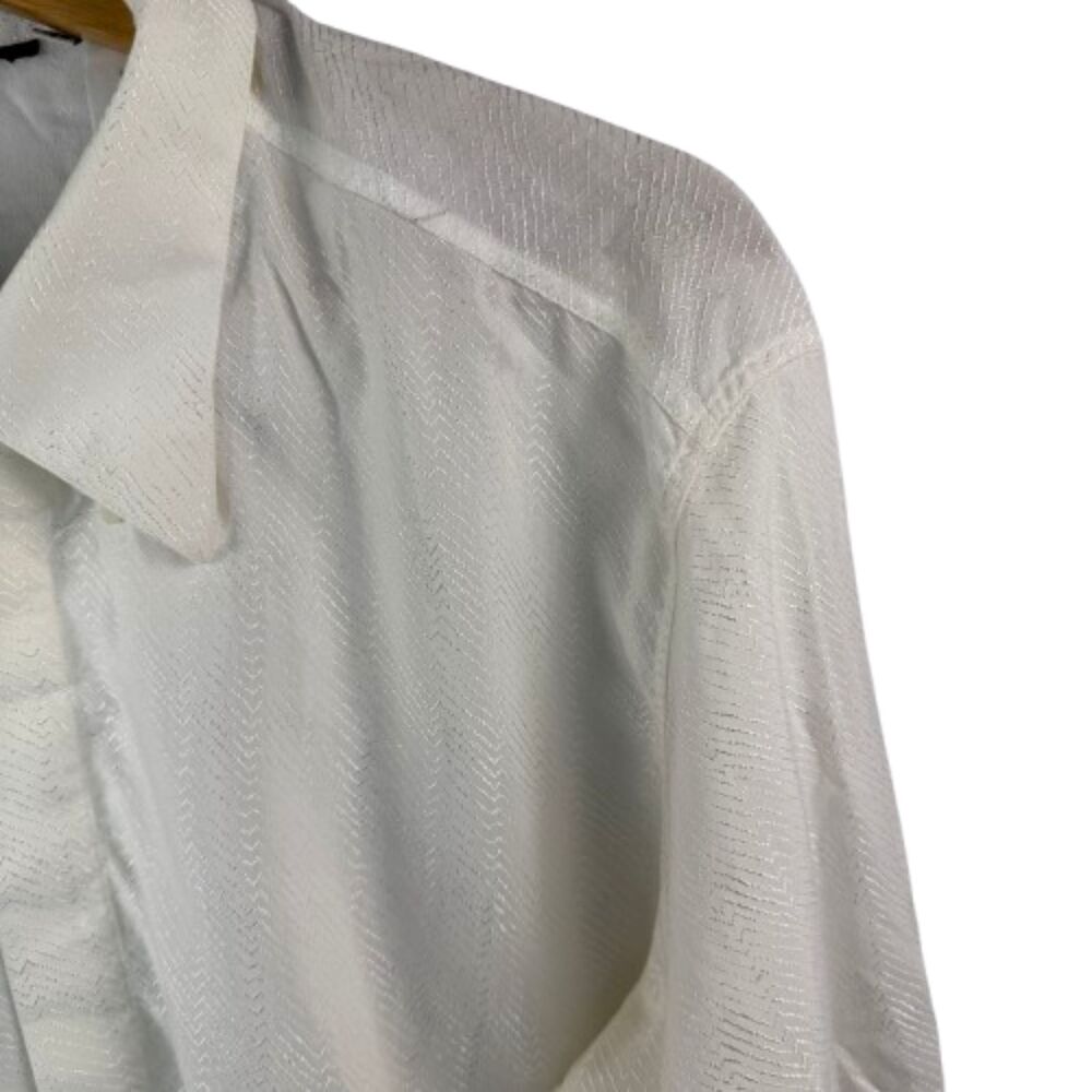 Versace Classic V2 White Zigzag Jacquard Texture Long Sleeve Shirt Size L - Picture 8 of 8